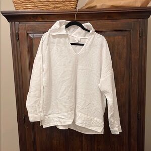 J. Jill White Textured Hoodie Sweatshirt